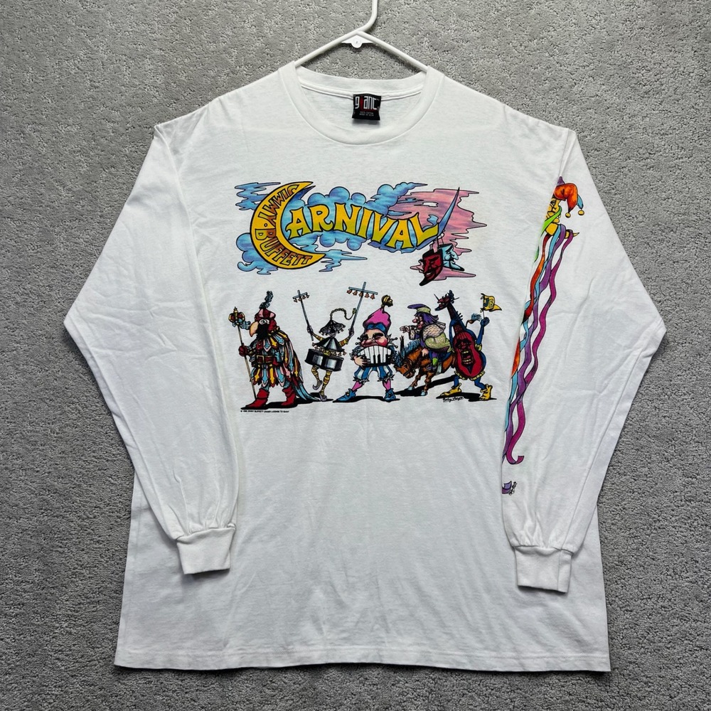 VINTAGE 1998 Giant Long Sleeve Shirt Mens XL White Jimmy Buffett Carnival Tour